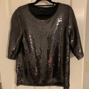 Zara Sequin Short Sleeve Top